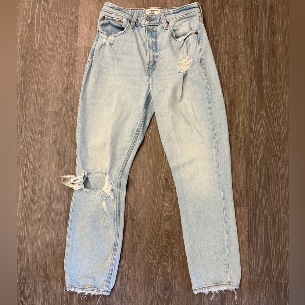 Abercrombie & Fitch Light Blue Distressed Mom Jeans